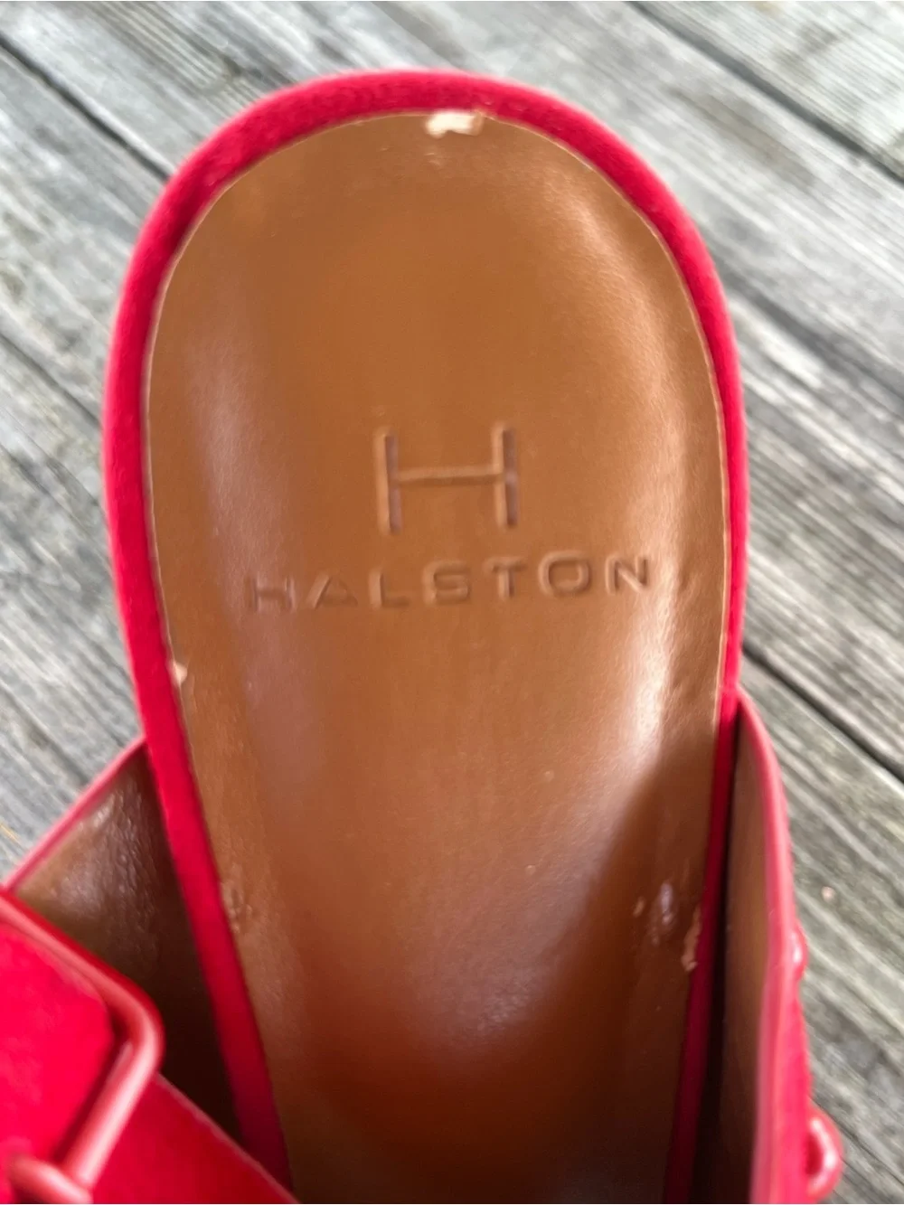 HALSTON Red Studded Women’s Suede Heeled Sandals PLATFORMS SZ  8.5